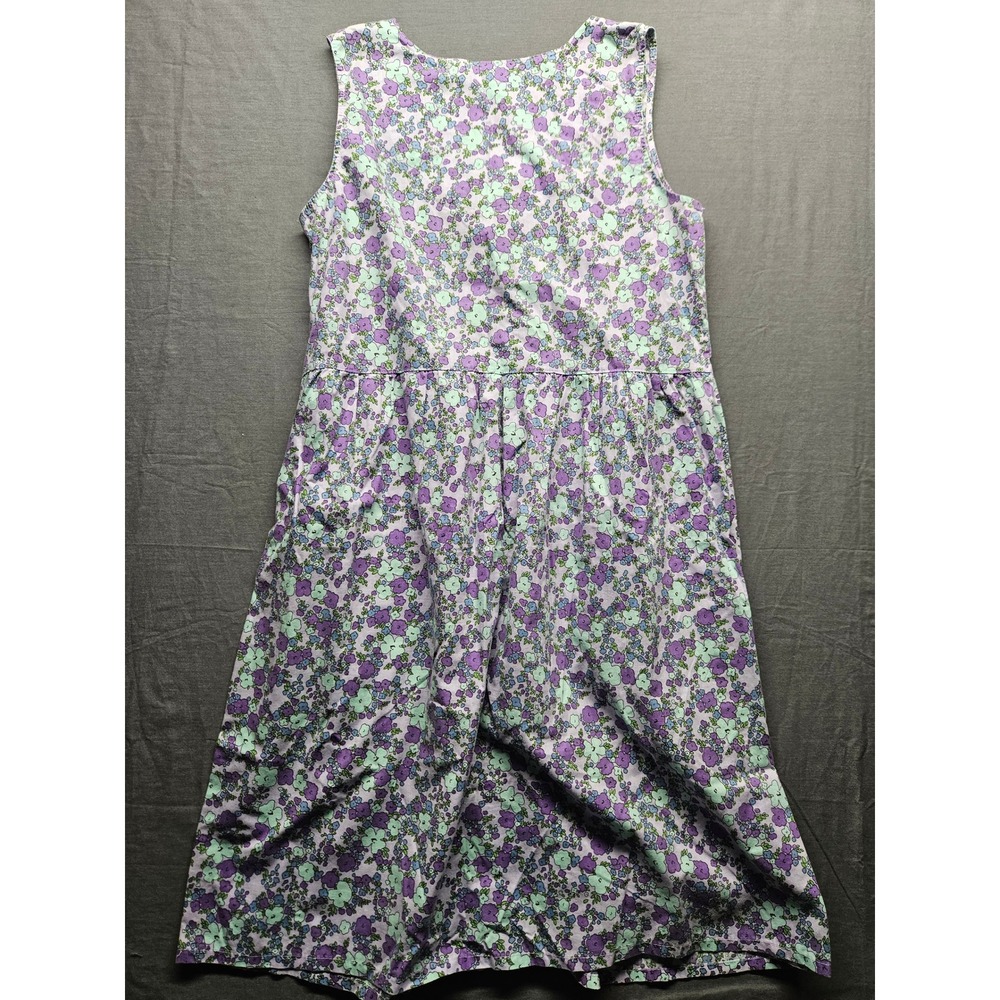 Pink K Floral Button Front Midi Dress Plus Size 1X Purple Green Lace Trim Pocket